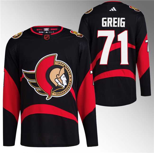 Men%27s Ottawa Senators #71 Ridly Greig Black Reverse Retro Stitched Jersey